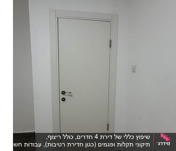 דלת חדשה מותקנת בקיר לבן